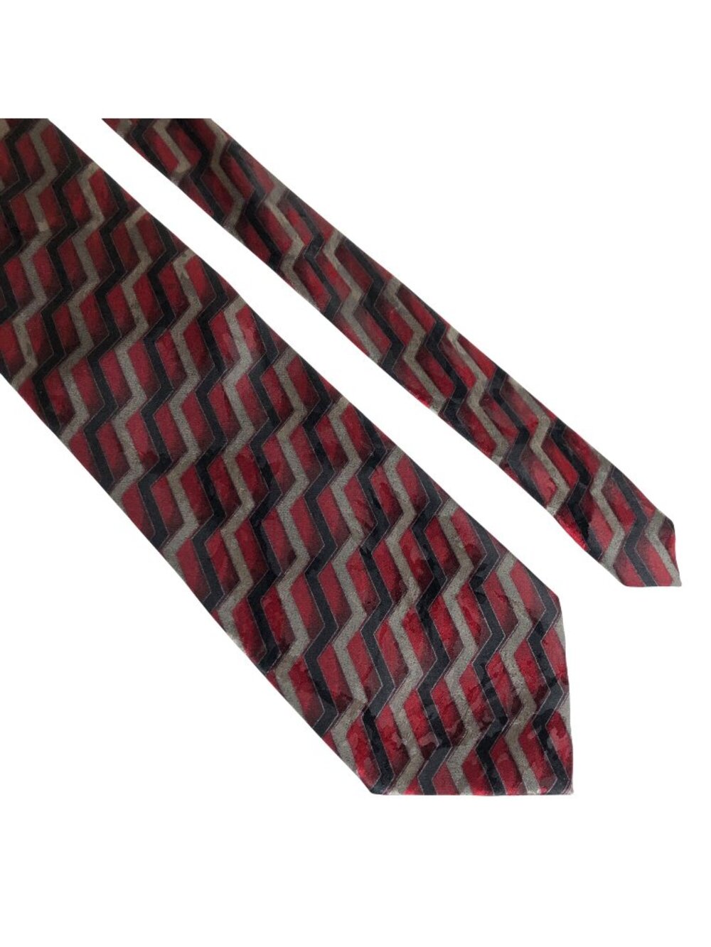 Fratelli Moda Silk Tie Red Black Gray Chevron Pattern Italy Mens Necktie Office